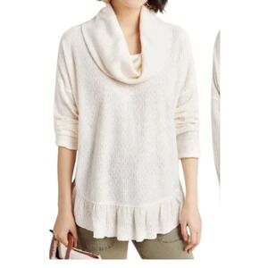 MAEVE Anthropologie Addie Ruffled‎ Pullover Sweater Top XS Ivory Cream Oversized